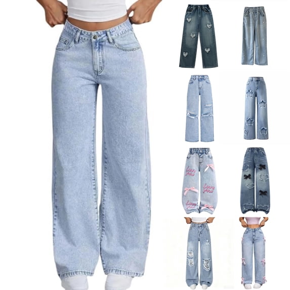 ClothesFuns Girls Jeans Flare Bell Bottom Bow Jeans for Teens High Waist Cute Y2K Tween Denim Pants Stretch Trousers