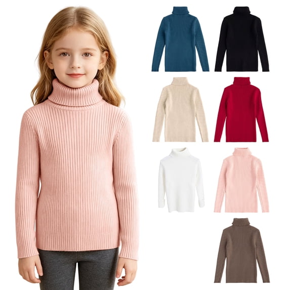 ClothesFuns Girls Turtleneck Sweater Teen Cute Ribbed Long Sleeve Knit Pullovers Kids Fall Winter Casual Warm Sweaters Tops