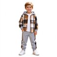 thumbnail image 1 of ClothesFuns Toddler Boy Clothes 2 Piece Pants Set Plaid Long Sleeve Hooded Button Shirt Jogger Pants Kids Checkered Fall Outfits Boys Clothes, 1 of 9
