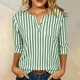 thumbnail image 1 of Sheghy Womens Tops V Neck Button Stripe 3/4 Sleeve Loose Casual Blouse Green M, 1 of 8