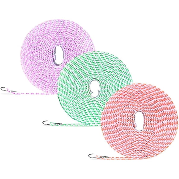 Clothesline,3 Pack Clotheslines for Outside, Adjustable Clothes lineWindproof Clothesline with Hooks, Indoor and Outdoor Laundry and Drying Lines,Ideal Camping & Travel Essentials (5 m/197 in)