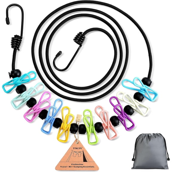 Clothesline Camping Essentials, Elastic Travel Clothes Line Camping Gear for Outdoor Glamping, Cruise and RV Must Haves, 1 Count