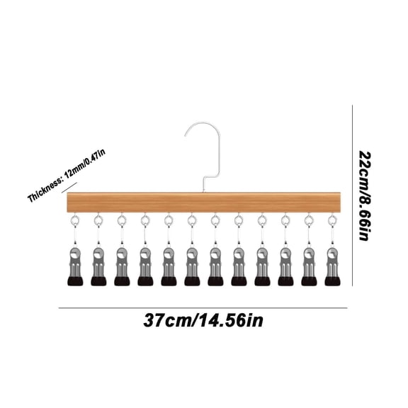Clothesline Clip Sock Clip Clothes Rack Drying Rack Stainless Steel Clip with Wood Space-Saving Holds Up to 12 Garments 1 Piece