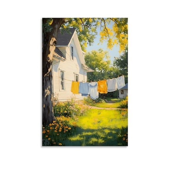 Clothesline Painting Vertical Laundry Wall Art (3)Warm Home Decor Framed Wall Art Poster Decorative Painting Canvas Art Posters for Room Aesthetic
