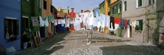 Clothesline in a street Burano Veneto Italy Canvas Art - Panoramic Images (18 x 6)