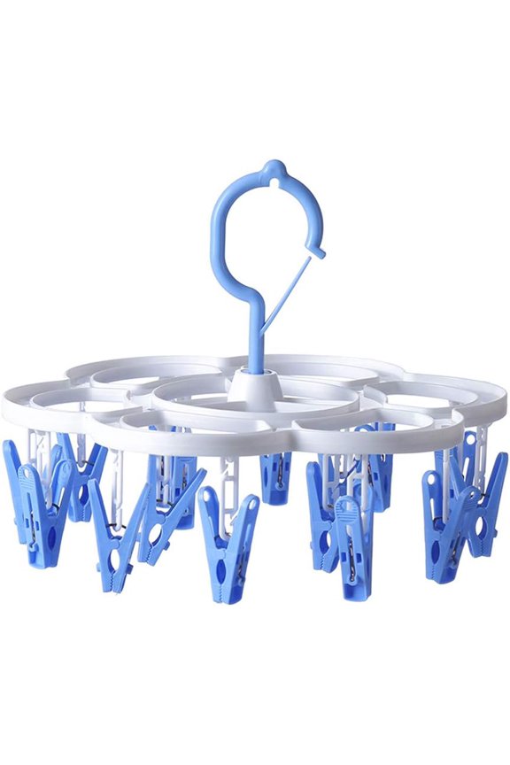 Clothespin Rack Laundry Drying Rack,Clothes Hangers with 16 Clips,Clip Hanger Drip Hanger for Drying Underwear,Baby Clothes,Socks,Bras,Towel,Pants,Hat,Scarf,Cloth Diapers,Gloves (Blue)