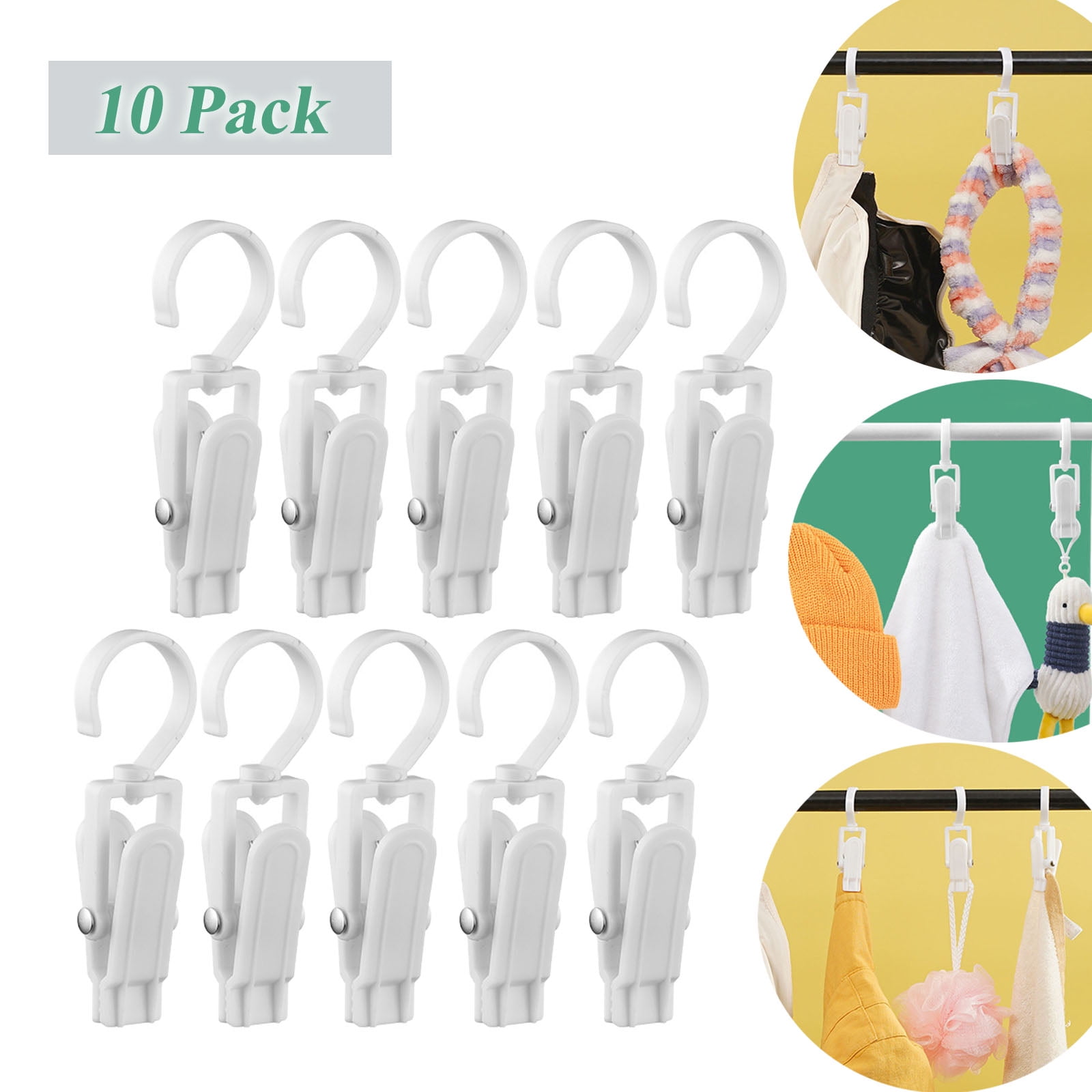 Clothespins 10pcs White Plastic Hanging Hooks for Laundry at Home or Travel  Hat Clip 