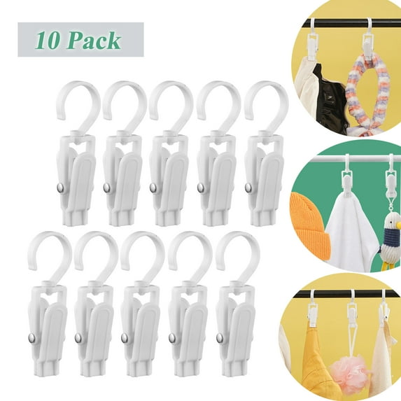 Clothespins 10pcs White Plastic Hanging Hooks for Laundry at Home or Travel Hat Clip