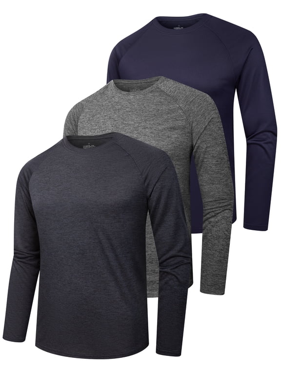 3 Pack Long Sleeve Shirts for Men/Mens Workout T-Shirts Moisture Wicking Lightweight