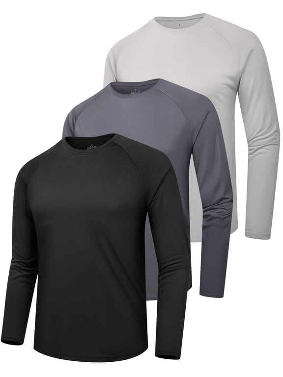 3 Pack Long Sleeve Shirts for Men/Mens Workout T-Shirts Moisture Wicking Lightweight