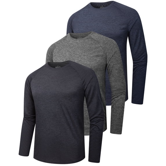 Clothin 3 Pack Long Sleeve Shirts for Men/Mens Workout T-Shirts Moisture Wicking Lightweight