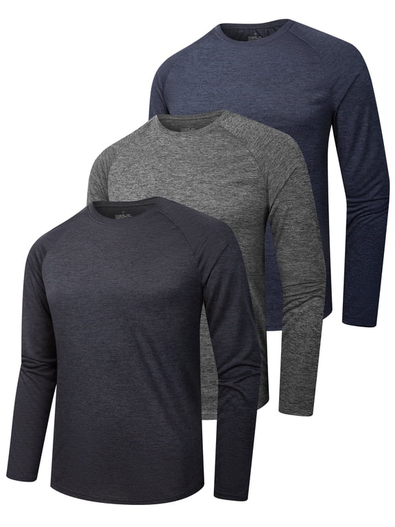 3 Pack Long Sleeve Shirts for Men/Mens Workout T-Shirts Moisture Wicking Lightweight