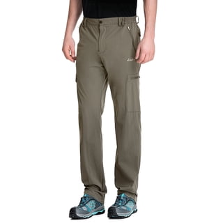 Clothin Men's Elastic-Waist Travel Pant Stretchy Lightweight Thin Multi-Pockets Quick Dry Breathable(Khaki M-32)