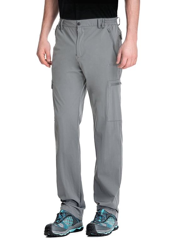 Men's Elastic-Waist Travel Pant Stretchy Lightweight Thin Multi-Pockets Quick Dry Breathable(Light Grey XL-30)