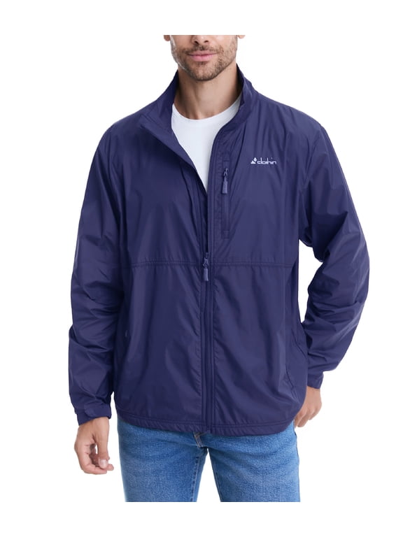 Mens Lightweight Thin Windbreaker Packable Jacket Water Resistant Navy Blue M