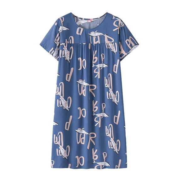 Clothing 2026 Short Sleeve Cotton Sleep Shirt Crew Neck Summer Cotton Silk Nightdress Short Sleeve Loose Plus Size Sleepwear for Women Comfortable Home Gown