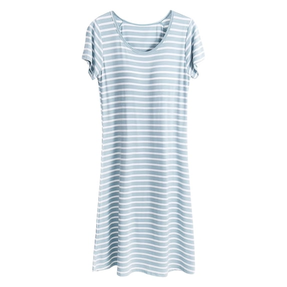 Clothing 2026 Short Sleeve Cotton Sleep Shirts Crew Neck Striped Soft Sleepshirt for Plus Size Women Built-In Support Lightweight Home Pajama Comfortable Cool