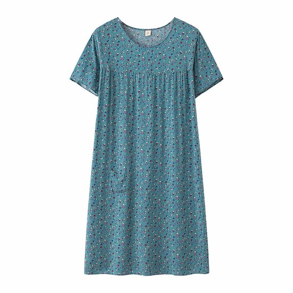 Clothing 2026 Short Sleeve Night Dress Crew Neck Womens Plus Size Summer Sleep Dress Cotton Silk Short Sleeve Loose Nightdress for Ladies Home Wear