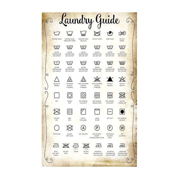 Clothing Care Symbols Metal Sign Rustic Laundry Guide Chart for Washing Machine Area Home Decor Gift Idea for New Home or Housewarming