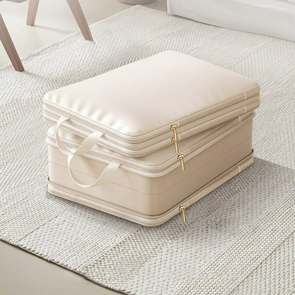 Clothing Compression Bag Large Waterproof Travel Organizer | Portable Luggage Storage Cube Beige Polyester | Space Saver for Home, Suitcase, Down Jackets, Wrinkle Reduction