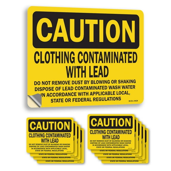 Clothing Contaminated With Lead Do Not OSHA Caution Vinyl Decal Label 7 Inch x 5 Inch - 10 Pack