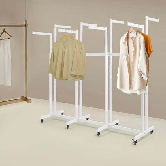 Clothing Display Rack, Floor Standing Metal Garment Rack, 8 Arms Clothing Rack White