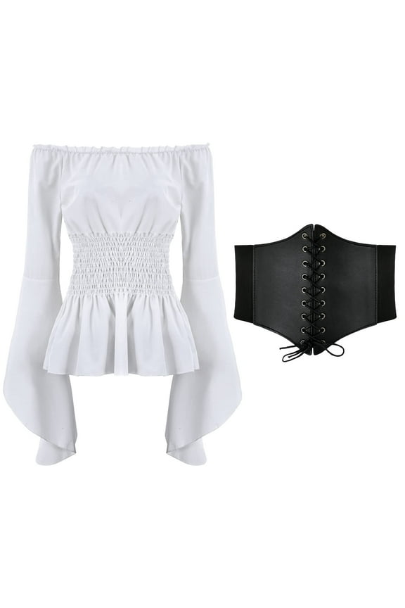 Clothing Elegant Top Long Sleeve Boho Blouse Plus Size Gothic Ruffle Skirt Shirt for Women's Fashion