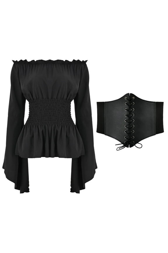 Clothing Elegant Top Long Sleeve Boho Blouse Plus Size Gothic Ruffle Skirt Shirt for Women's Fashion