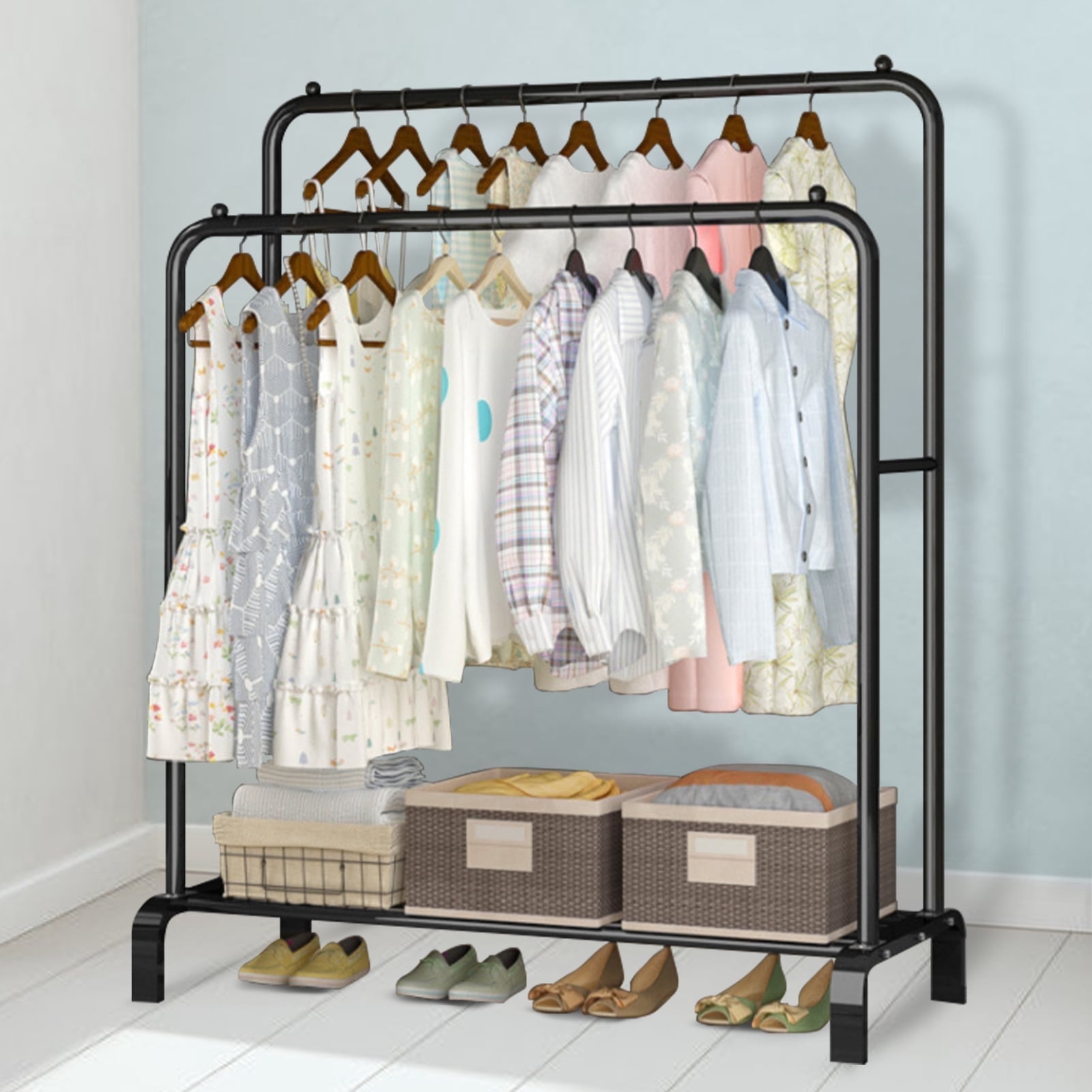 Clothes Rack Set Fyydes, Clothing Garment Rack, Double Rod, Freestanding Black - Walmart.com
