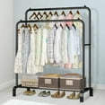 thumbnail image 1 of Clothing Garment Rack,Double Rails Closet Clothes Rack with Bottom Shelves and 4 Hooks,Freestanding Clothes Organizer Rack for Hanging Clothes Black, 1 of 7