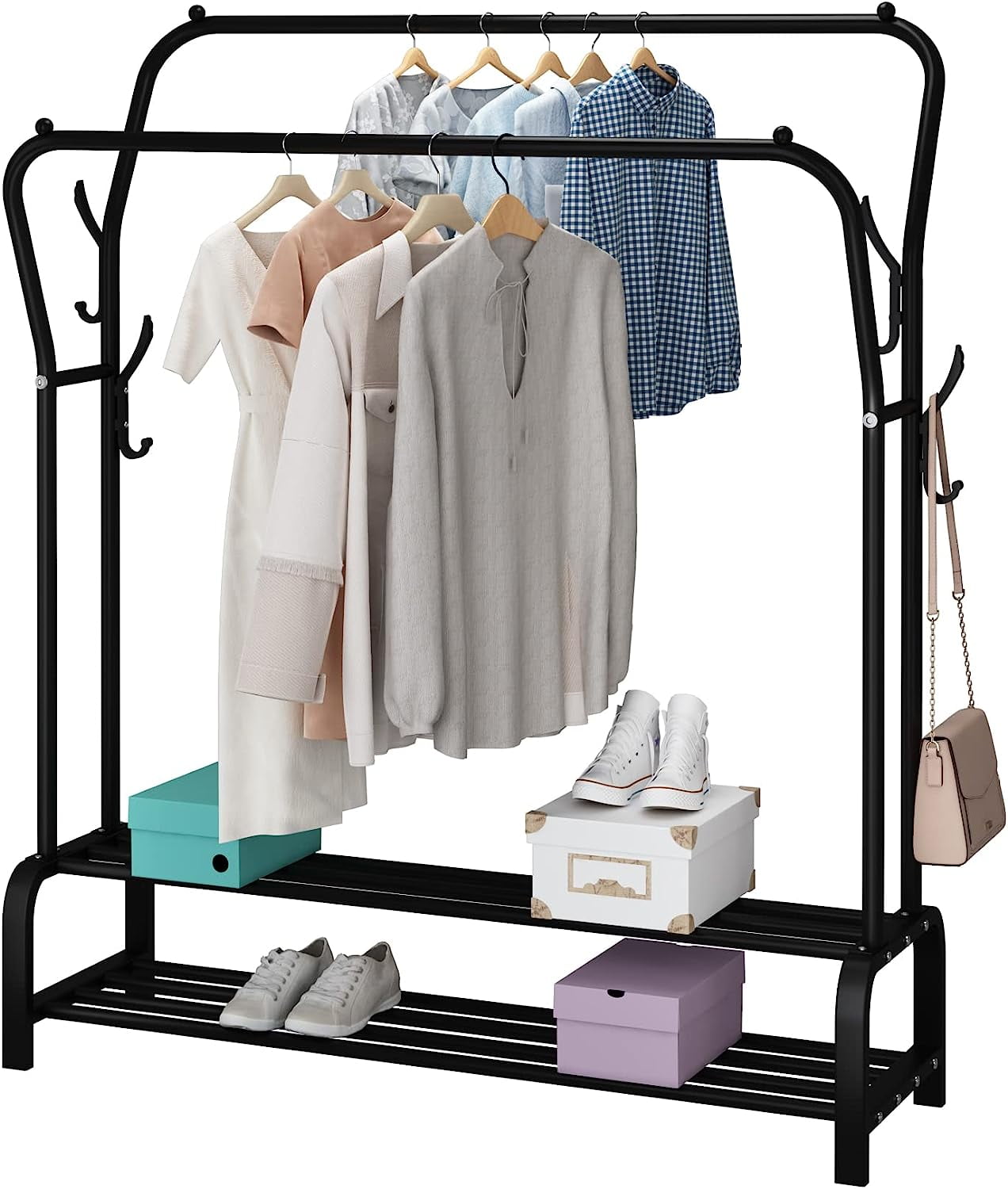 HOMEMART Clothing Garment Rack, Freestanding HeavyDuty Double Pole Bar