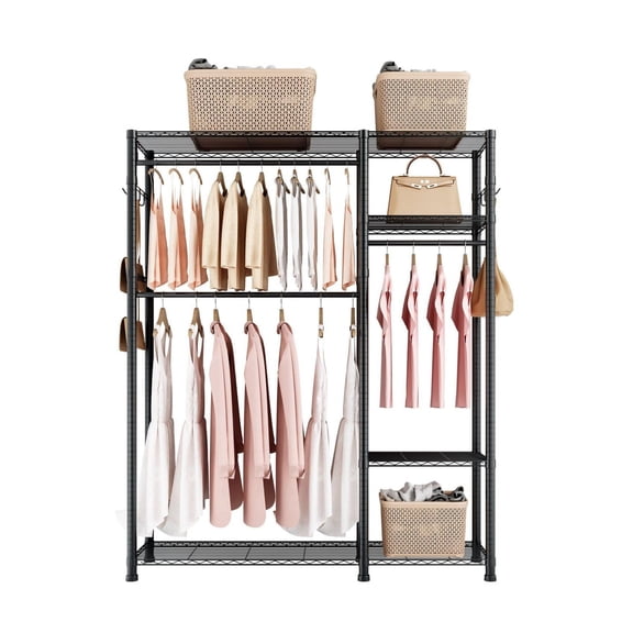 Clothing Garment Rack, Heavy Duty Clothes Rack, 6 Adjustable Tiers Clothes Racks with Steel Frame, 800 lbs Load Capacity Closet Wardrobe with 3 Hanging Rods for Bedroom, Clothing Store, Hallway