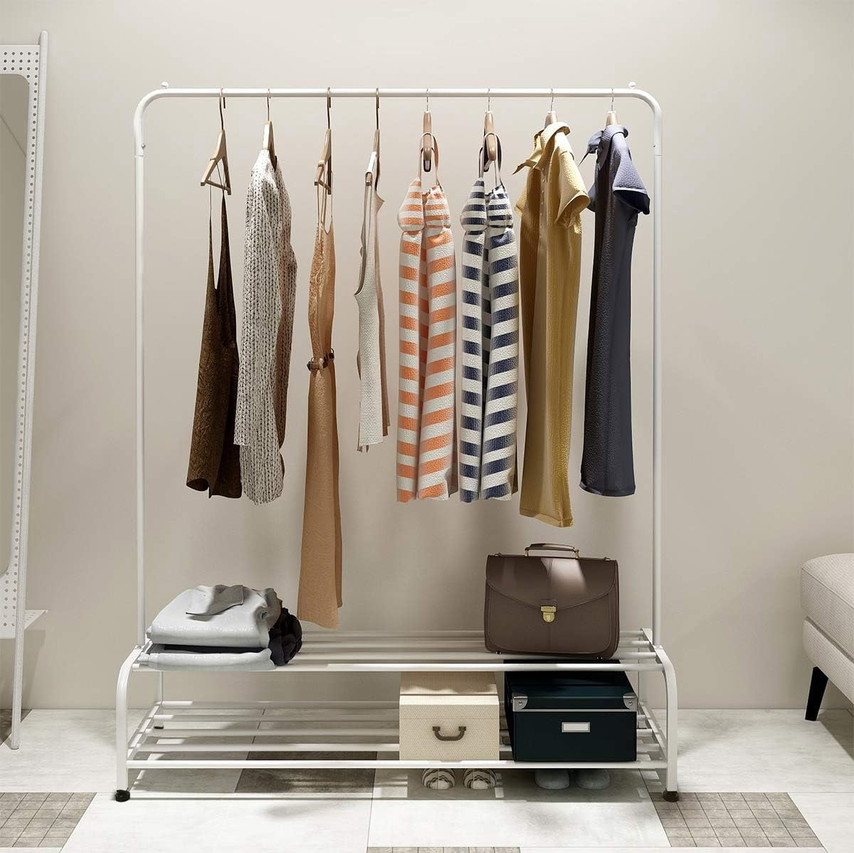 Clothing Garment Rack with Shelves, Metal Cloth Hanger Rack Stand ...