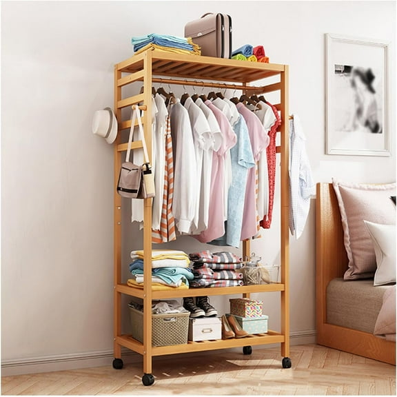 Clothing Garment Rack for Hanging Clothes, Freestanding Clothing Hanger Rack with Wheels, 3-Tier Storage Shelves and Hanging Rod