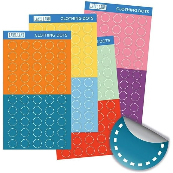 Label Land Stick-On Clothing Label Dots for Clothes Laundry Organization, 200 Pack Color Coded Dots