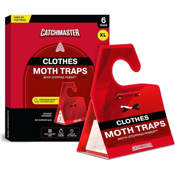 Clothing Moth Traps with Premium Extra Strength Odorless Pheromone Technology  Red, XL, Extra-Strength Glue  Traps & Targets Casemaking and Webbing Moths - 6-Pack
