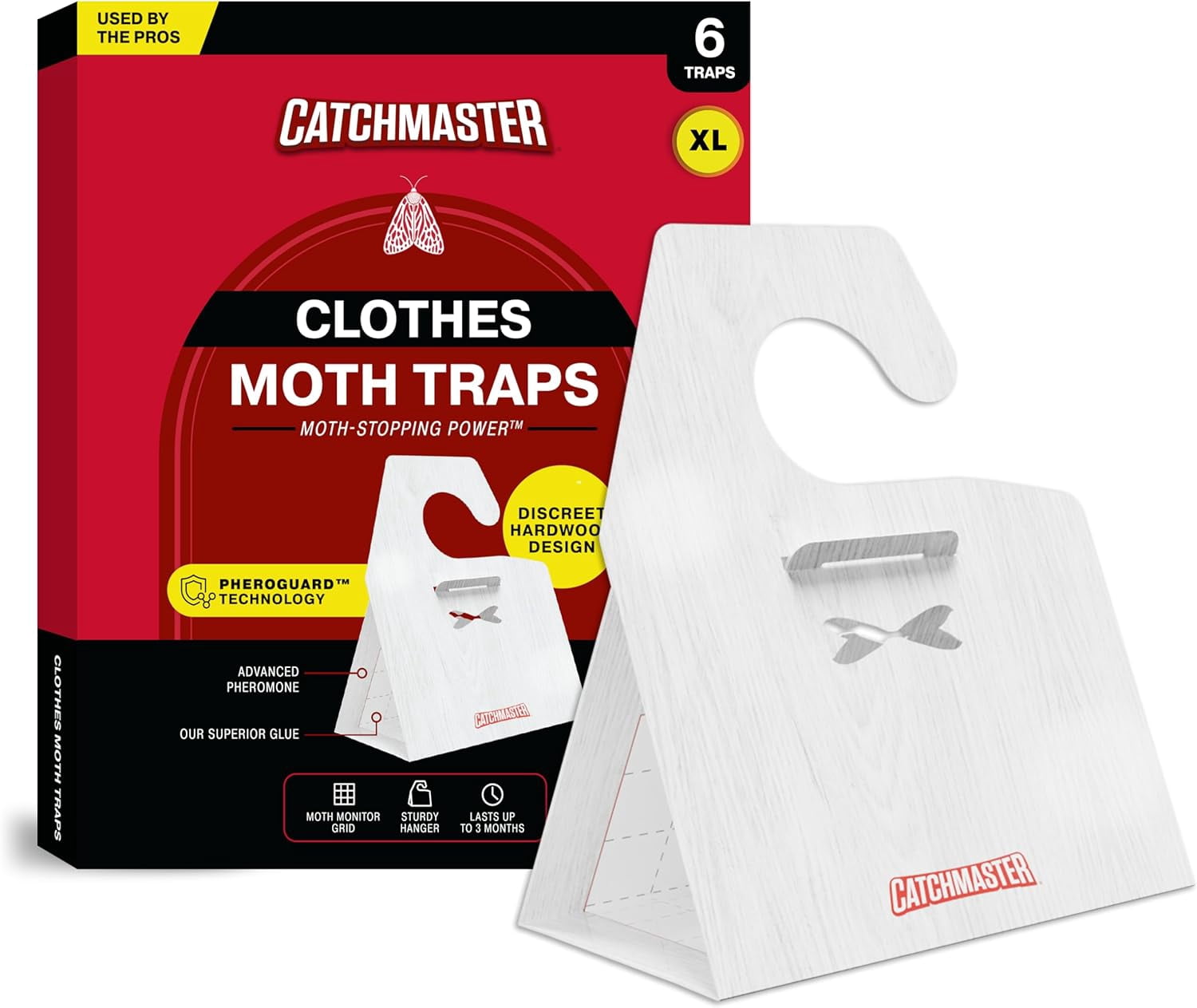 Clothing Moth Traps with Premium Extra Strength Odorless Pheromone Technology – XL Hardwood Design, Extra-Strength Glue – Traps & Targets Casemaking and Webbing Moths - 6-Pack