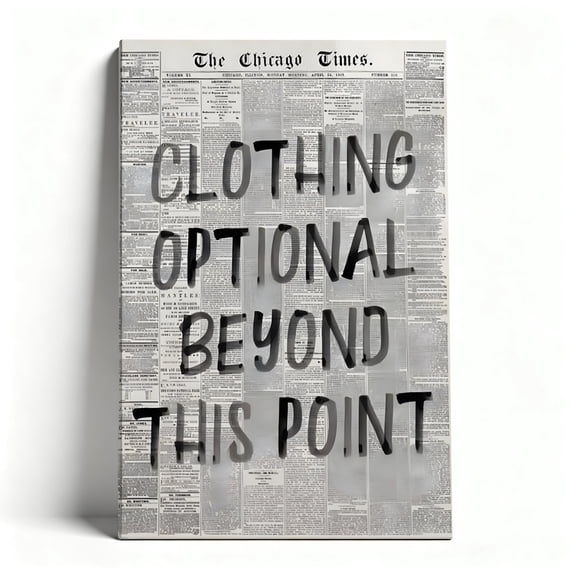 Clothing Optional Beyond This Point Canvas Wall Art, Vintage Newspaper Humor Decor, Funny Bathroom & Bedroom Artwork, Retro Typography Print, Ready To Hang 8*12inch(20*30cm)