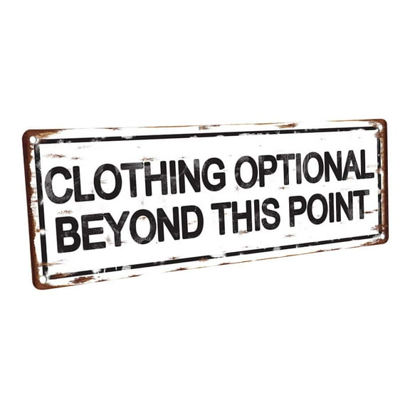 Clothing Optional Beyond This Point 4"x12" Metal Sign, Wall Décor for Beach House
