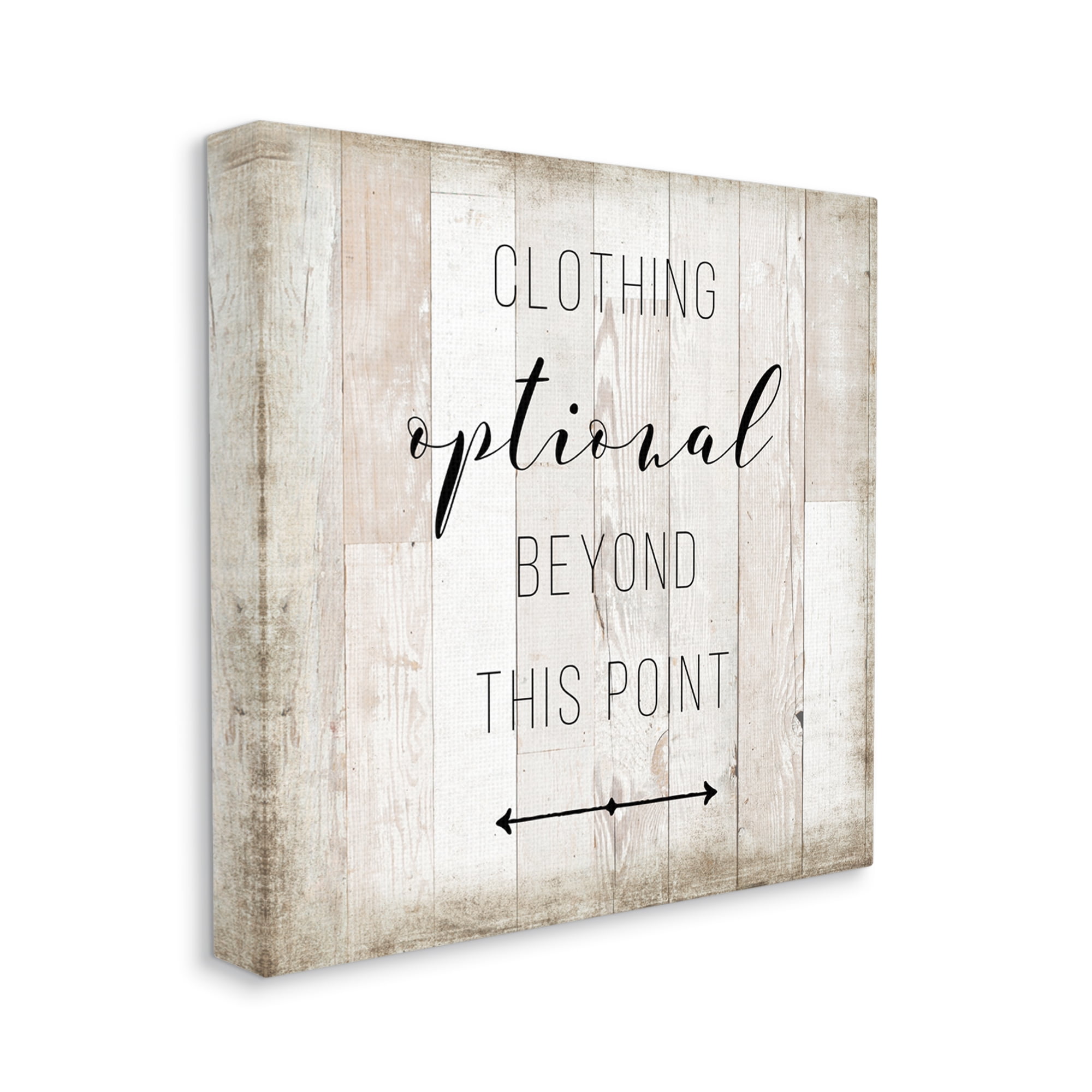 Clothing Optional Beyond This Point Sign Rustic Pattern Typography Gallery-Wrapped Canvas Print Wall Art, 17x17