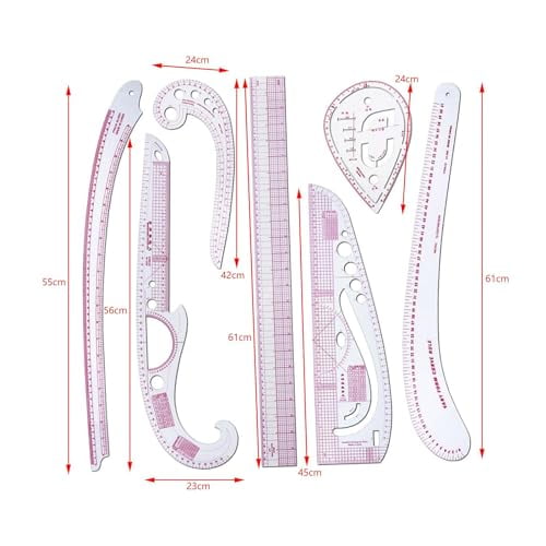Clothing Pattern Making Ruler Dress Makers Ruler Measuring Tools Bendable Styling Sewing French Curve Ruler Set for Tailors, 7 Pieces