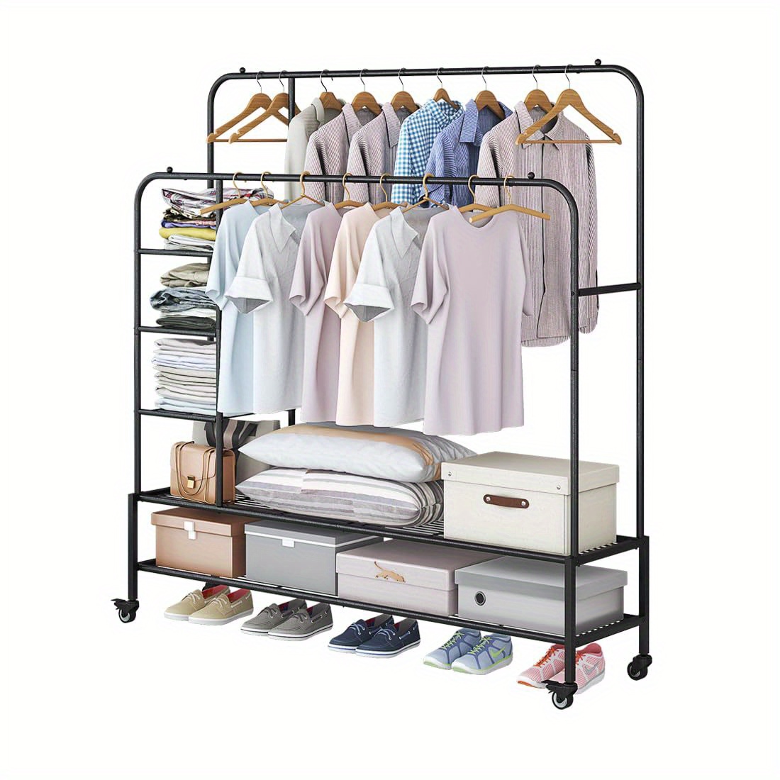 Clothing Rack Double Rod, Multi-Purpose Drying Rack for Hanging Clothes ...