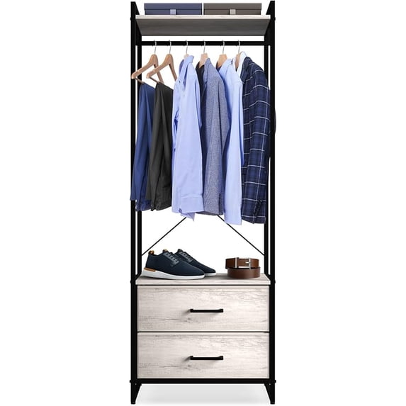 Clothing Rack with Drawers - Clothes Stand Dresser - Wood Top, Steel ...