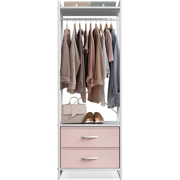 Clothing Rack with Drawers - Clothes Stand Dresser - Wood Top, Steel Frame, & Fabric Drawers - Tall Closet Storage Organizer - Garment Rack for Hanging Shirts, Dresses, & Jackets
