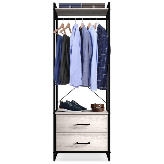 Clothing Rack with Drawers - Clothes Stand Dresser - Wood Top, Steel Frame, & Fabric Drawers - Tall Closet Storage Organizer - Garment Rack for Hanging Shirts, Dresses, &