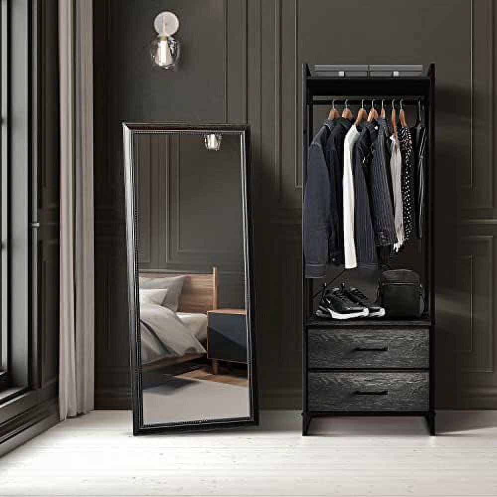 Clothing Rack with Drawers Clothes Stand Dresser Wood Top, Steel