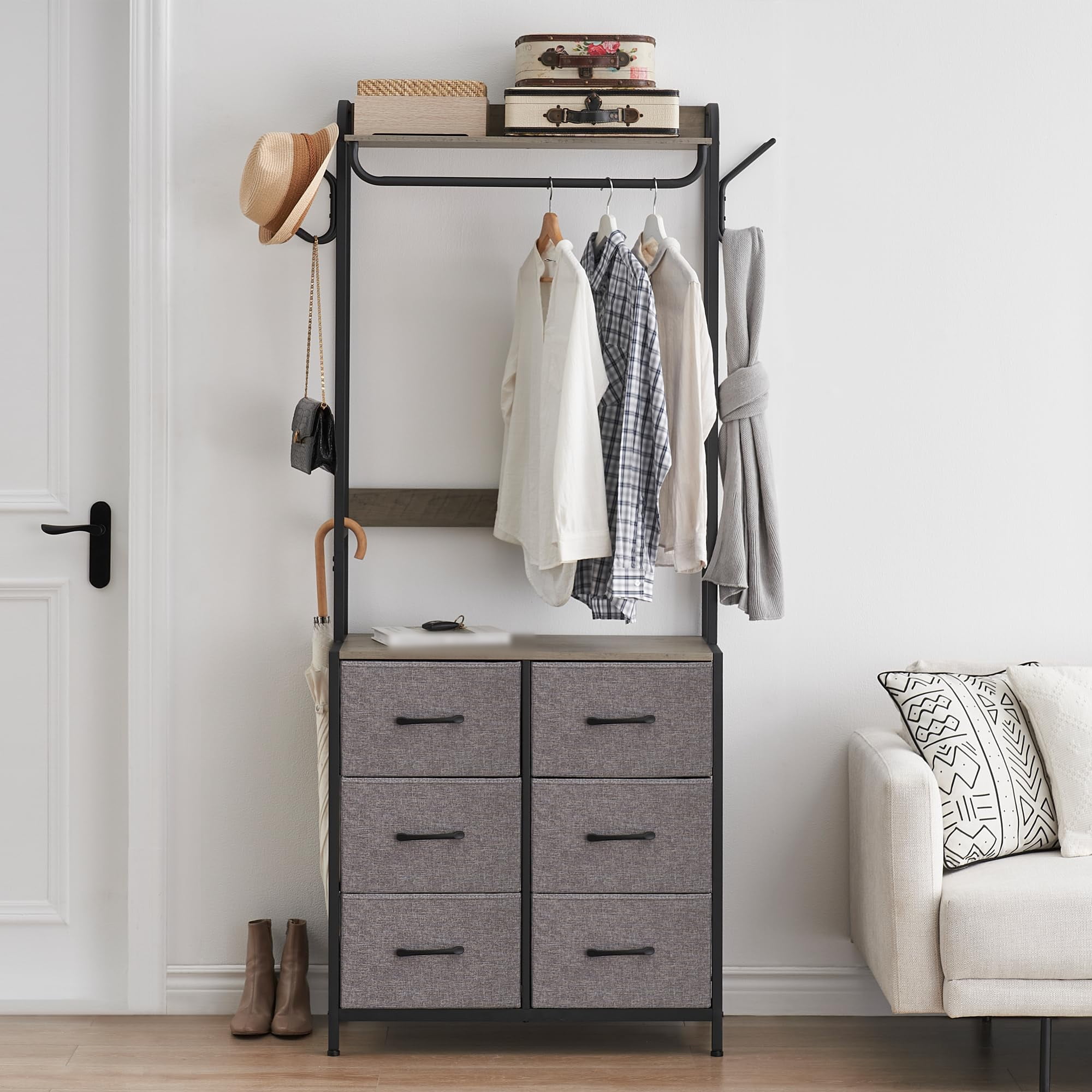 Clothing Rack with Drawers, Heavy Duty Garment Rack with 6 Drawers ...