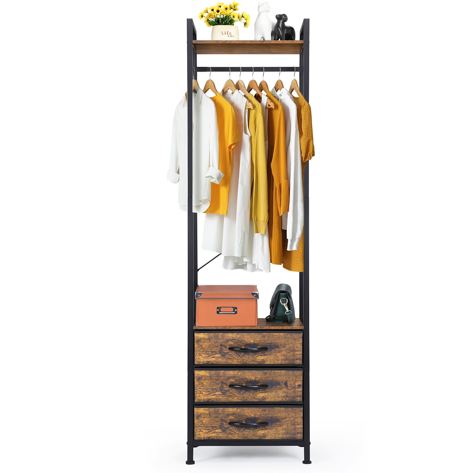 Clothing Rack with Drawers,Heavy Duty Garment Rack with Shelves,70Inch