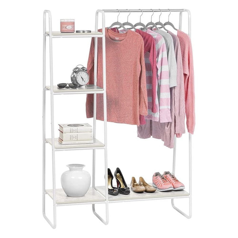 Clothing Rack, Garment Coat Rack with Bottom Shelf, Metal Freestanding