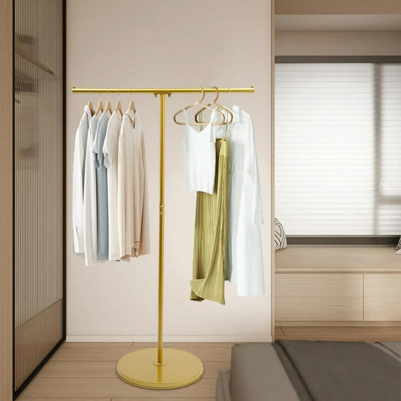 Clothing Rack, Gold T-Shaped Display Stand with Adjustable Height 39.37-59.06in, 19.68in Base, for Home and Shop